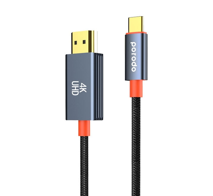 Porodo Alum. Alloy Woven Cable Type-C to HDMI 2m - Black