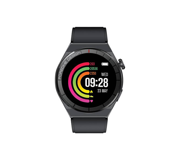 Porodo Zebro Smart Watch Black Dial + Black Silicon Strap & Metal Strap