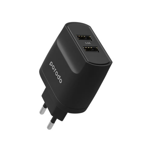 Porodo Blue Dual Port Wall Charger 2.4A 12W EU - Black