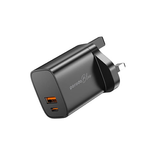 Porodo Blue Dual Port Wall Charger USB-A Quick Charge 3.0