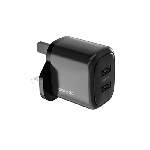 Porodo 12W Double USB 2.4A Charger UK - Black