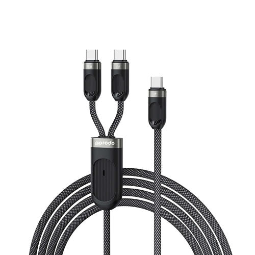 Porodo 2in1 Type C-C+C Fast Charging Cable 1.2M - Black