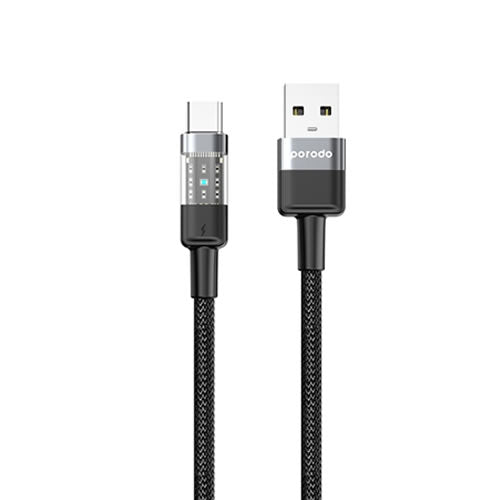 Porodo Braided 3A PD A to C Fast Charging cable with Transparent Head 1.2M - Black