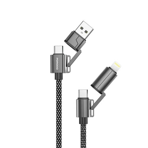 Porodo Zinc Alloy 1.2M - 100W 4-in-1 Braided Cable - Black