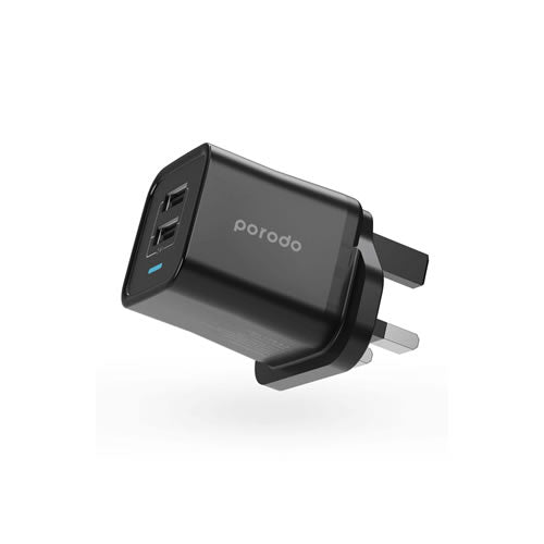 Porodo Dual USB Wall Charger 2.4A UK - Black (New)