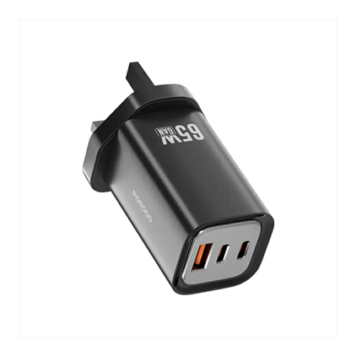 Porodo 65W Triple Output Quick Wall Charger - Black