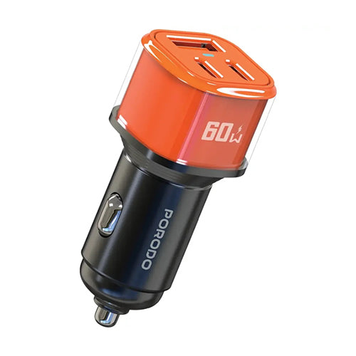 Porodo Car Charger USB-A & Type - C x 2 60W - Orange