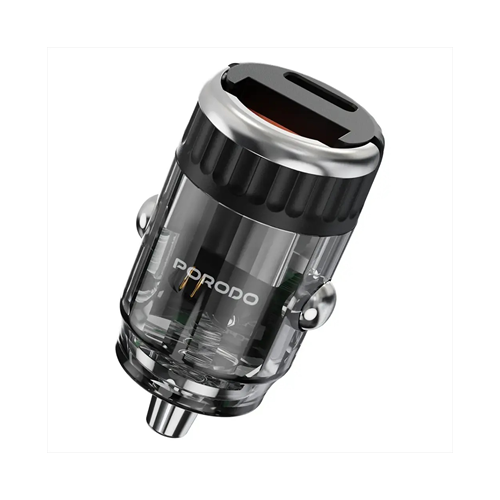 Porodo Dual Port Transparent Car Charger With Pull Ring Handle - Black