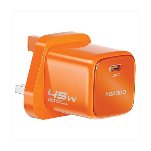 Porodo Tezorenzza 45w Type-C Port Adaptor Uk Plug - Orange