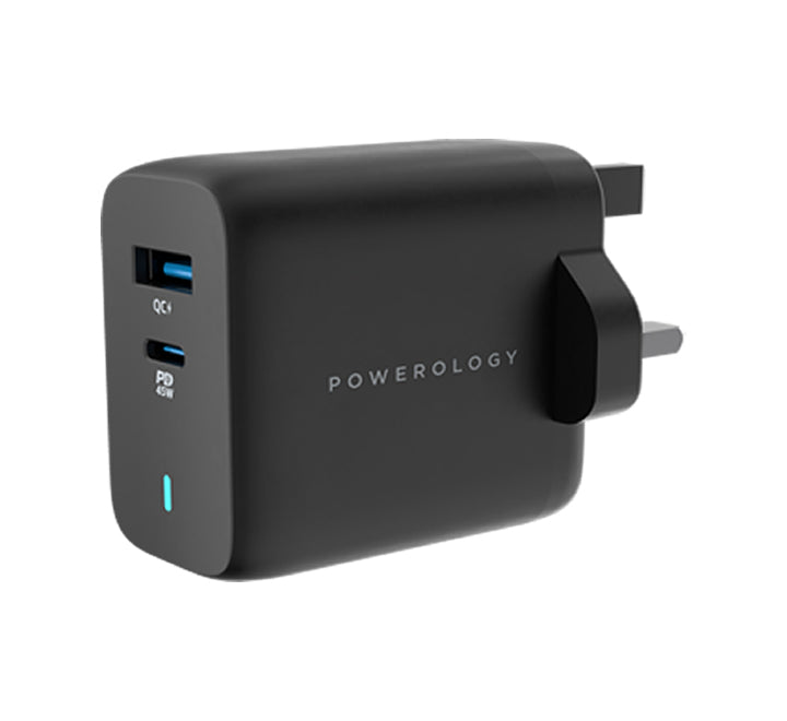 Powerology Dual Port Ultra-Quick GaN Charger QC3.0 + PD 45W - Black
