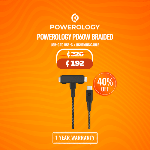 Powerology PD60W Braided USB-C to USB-C + Lightning Cable