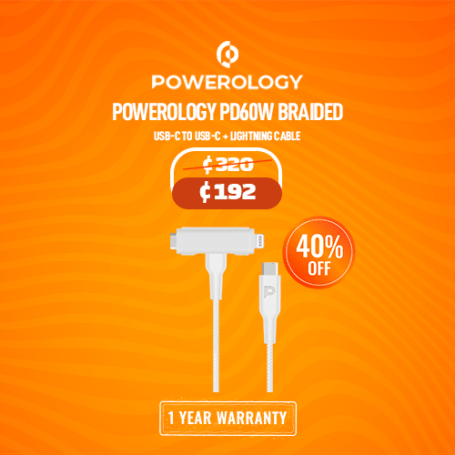 Powerology PD60W Braided USB-C to USB-C + Lightning Cable