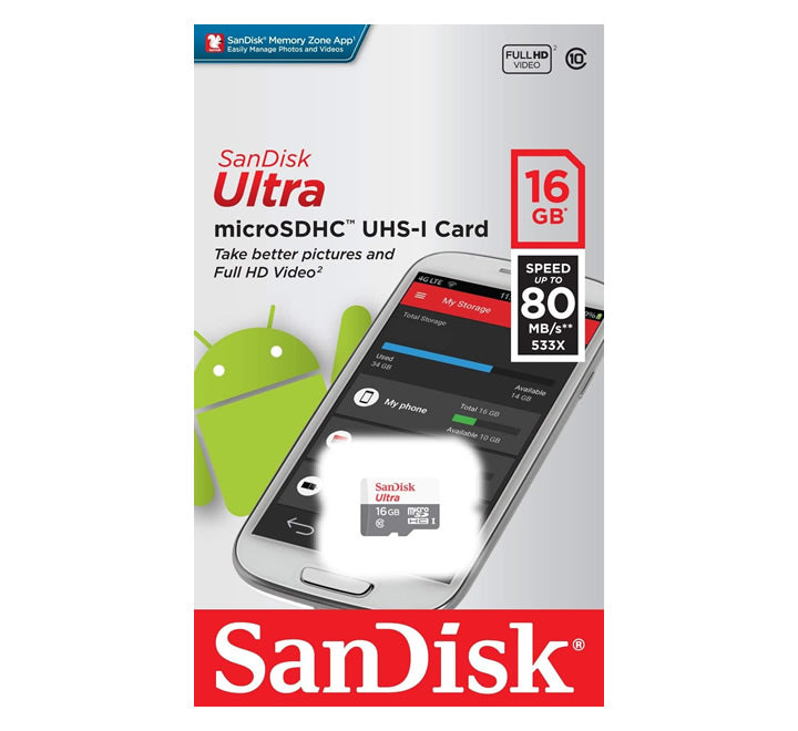 SanDisk Ultra Android microSDHC 16GB 80MB/s Memory Card
